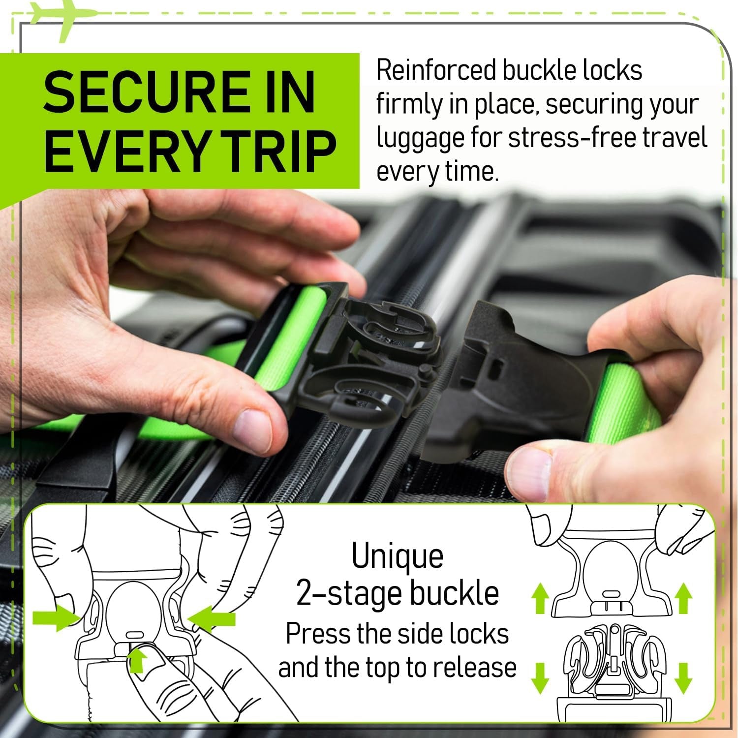 Luggage Straps | Tsa-Approved Suitcase Belts with Heavy-Duty Buckles. Secure Adjustable Travel Accessories for Checked Bags. 4-Pack