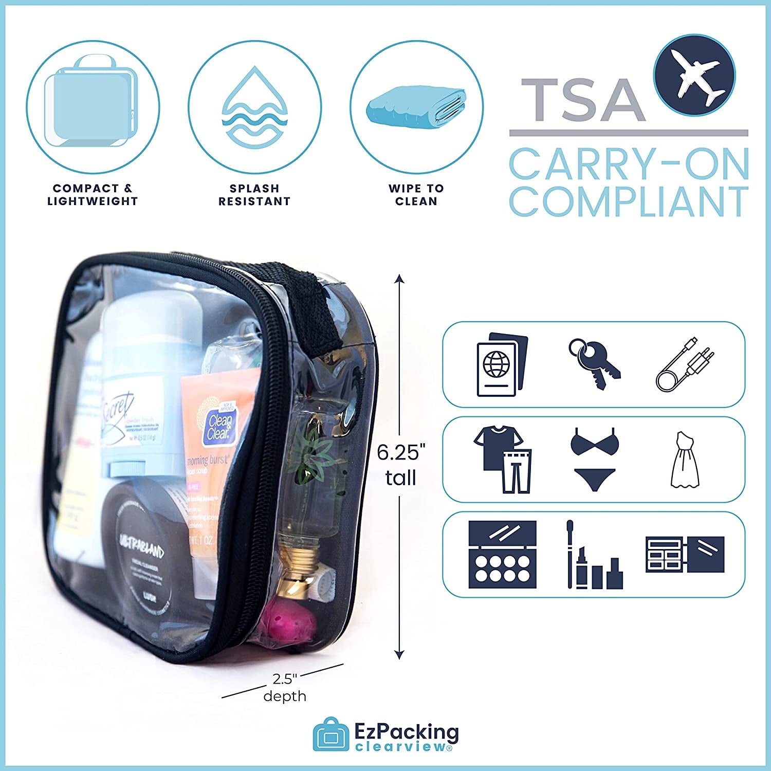Clear TSA Approved 3-1-1 Travel Toiletry Bag for Carry on / Quart Size Transparent Liquids Pouch for Airport Security / Reusable See through Vinyl & PVC Plastic Organizer for Men and Women (Orange)