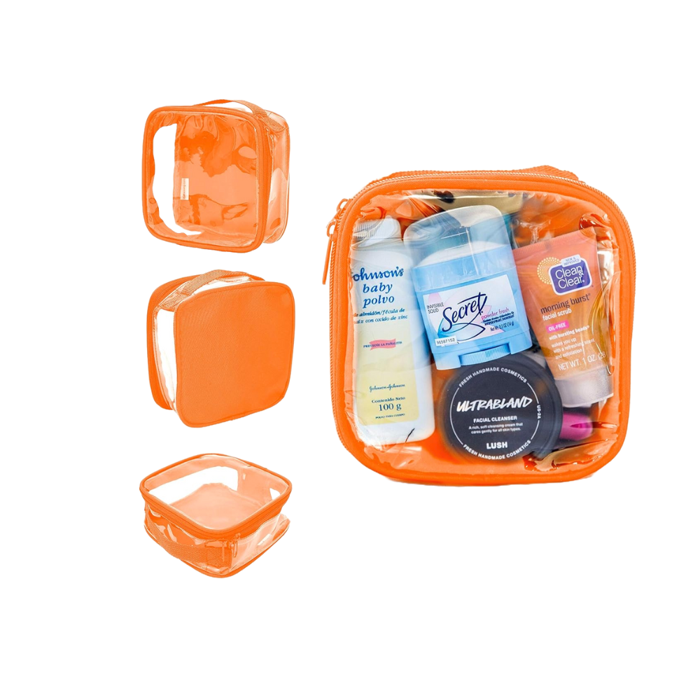 TSA Approved Toiletry Bag – Quart Size Clear Travel Pouch (Orange)