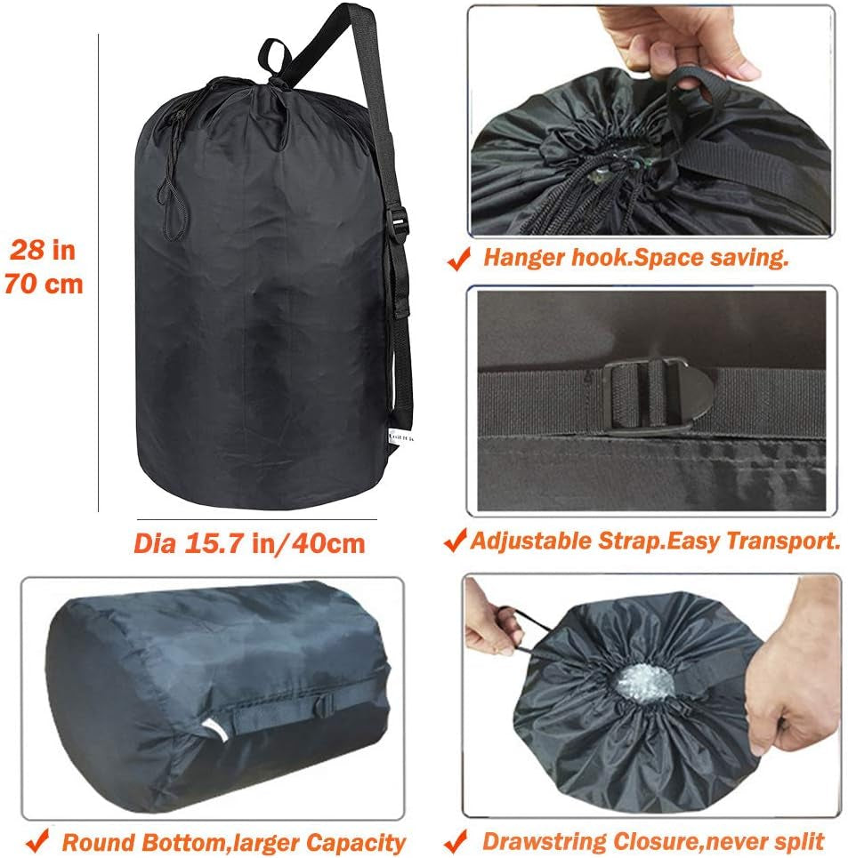 2 Pack Washable Laundry Bag with Strap, Laundry Backpack with Drawstring, Combined Use of Laundry Basket or Clothes Hamper, Can Hold 3 Loads of Laundry for Travel Dorm College, Black