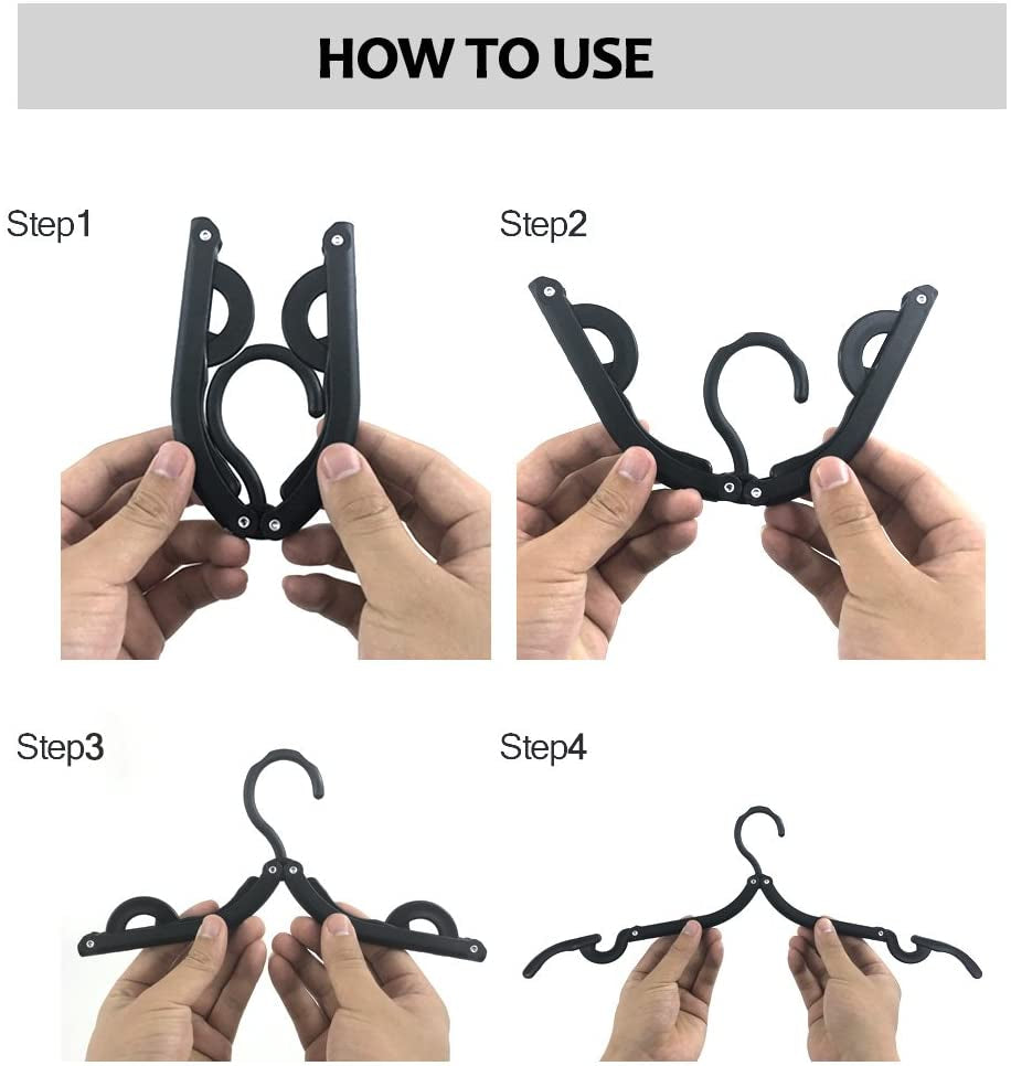 12 PCS Travel Hangers Cruise Ship Essentials Portable Folding Clothes Hangers Travel Accessories Foldable Clothes Drying Rack (Black)