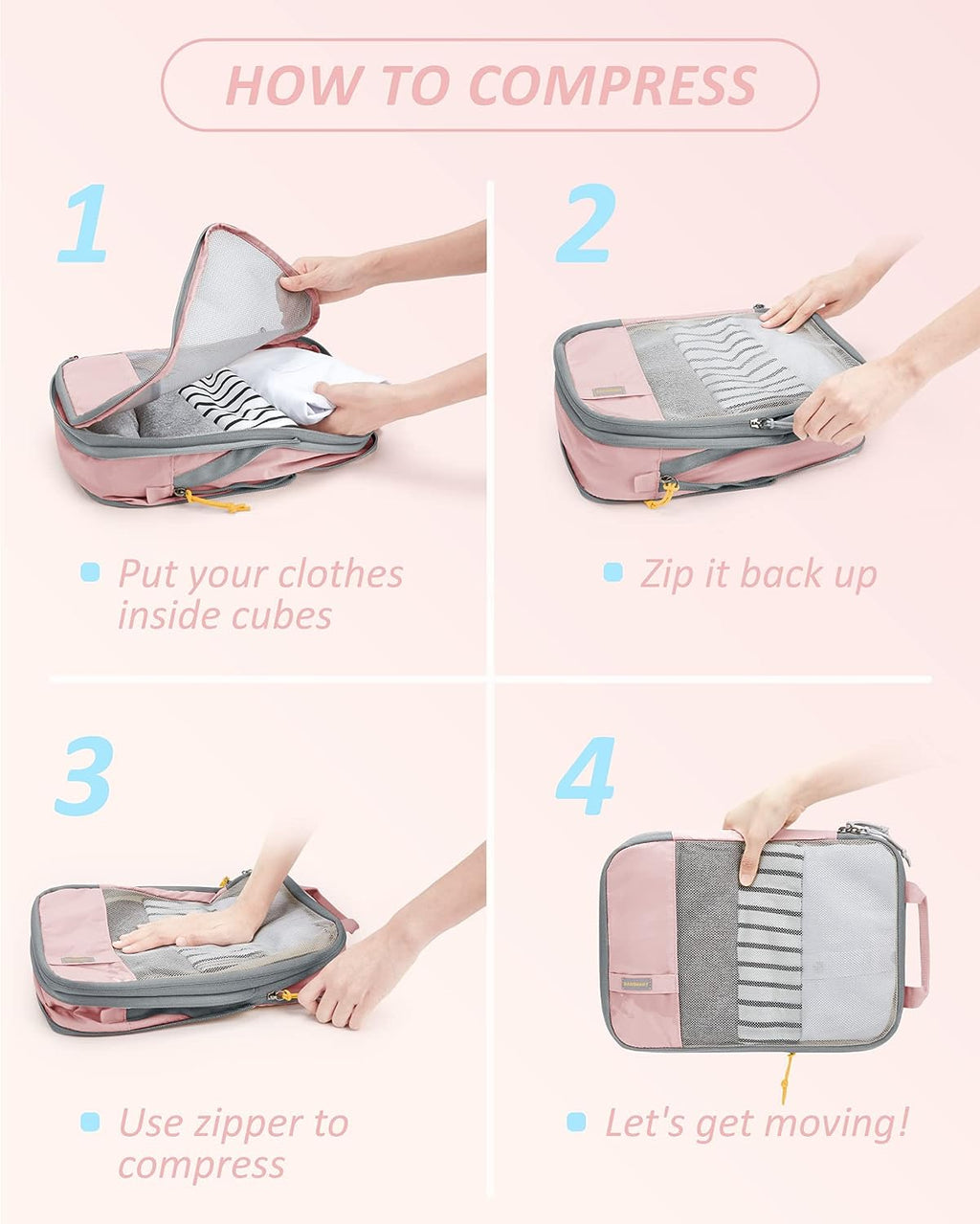 6 Set Compression Packing Cubes - Lightweight Travel Essentials, Durable Luggage Organizer
