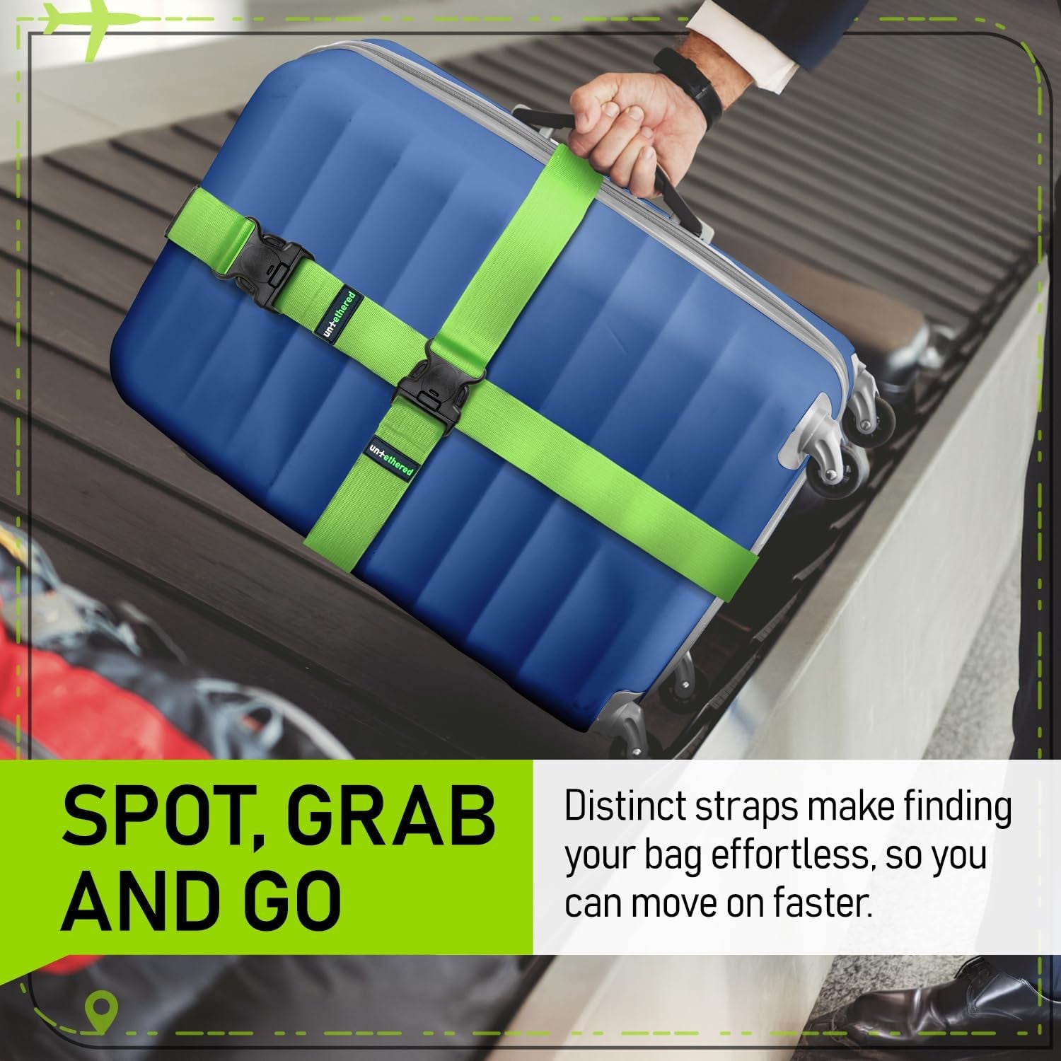 Luggage Straps | Tsa-Approved Suitcase Belts with Heavy-Duty Buckles. Secure Adjustable Travel Accessories for Checked Bags. 4-Pack