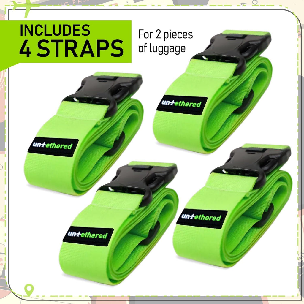 Luggage Straps | Tsa-Approved Suitcase Belts with Heavy-Duty Buckles. Secure Adjustable Travel Accessories for Checked Bags. 4-Pack