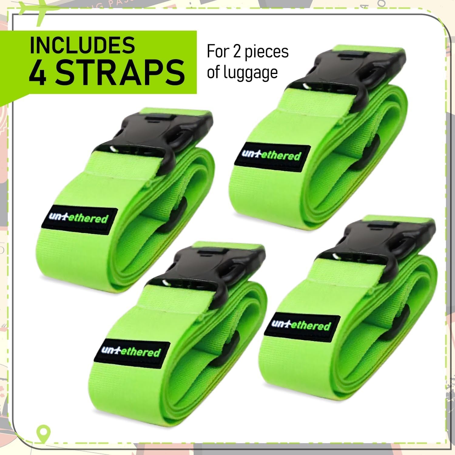 Luggage Straps | Tsa-Approved Suitcase Belts with Heavy-Duty Buckles. Secure Adjustable Travel Accessories for Checked Bags. 4-Pack
