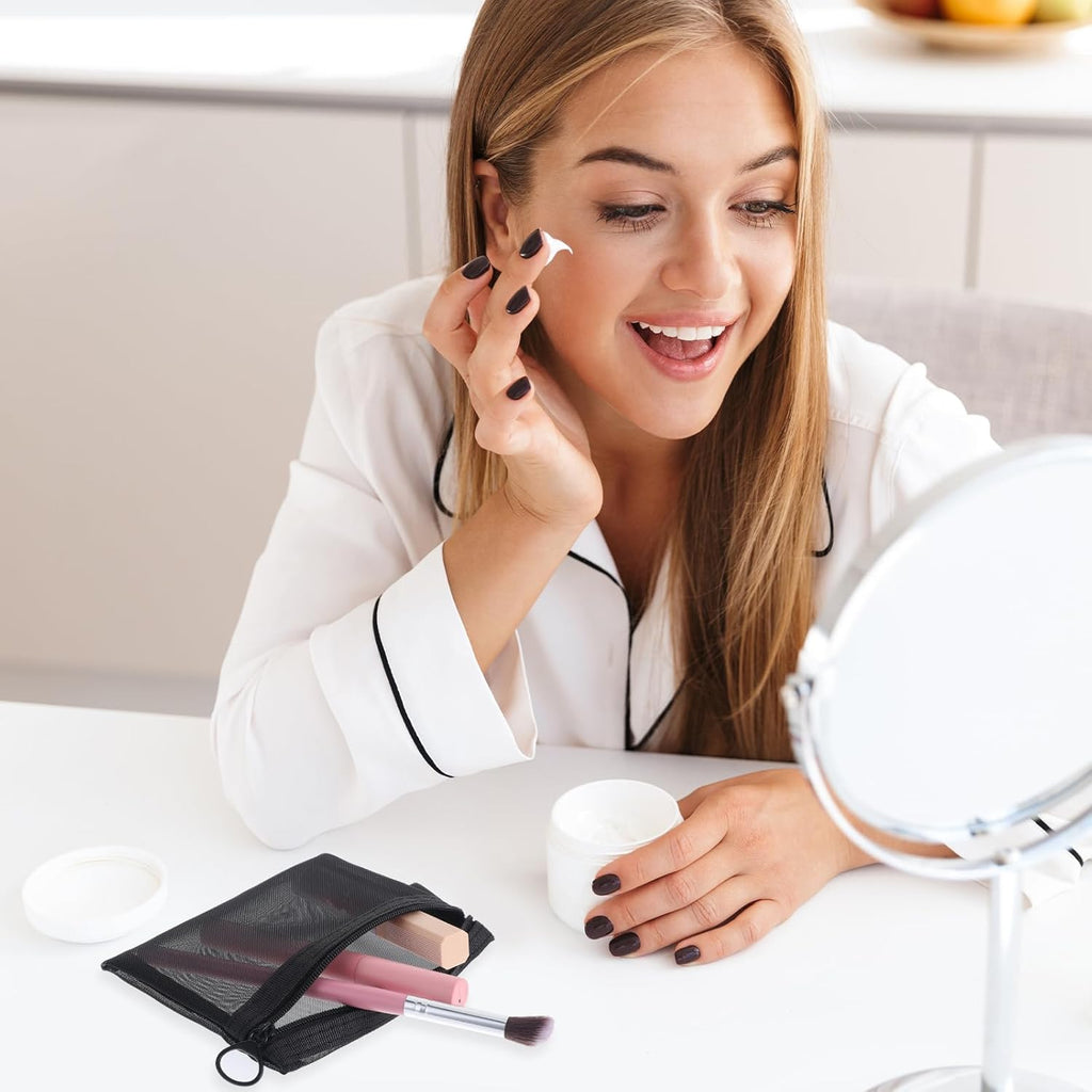 4 Pcs Nylon Cosmetic Bags - Small Keychain Pouch with Zipper, Portable Travel Cosmetic Pouch Black Mesh Bags Makeup Organizer for Lipstick