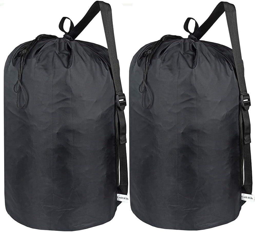 2 Pack Washable Laundry Bag with Strap, Laundry Backpack with Drawstring, Combined Use of Laundry Basket or Clothes Hamper, Can Hold 3 Loads of Laundry for Travel Dorm College, Black