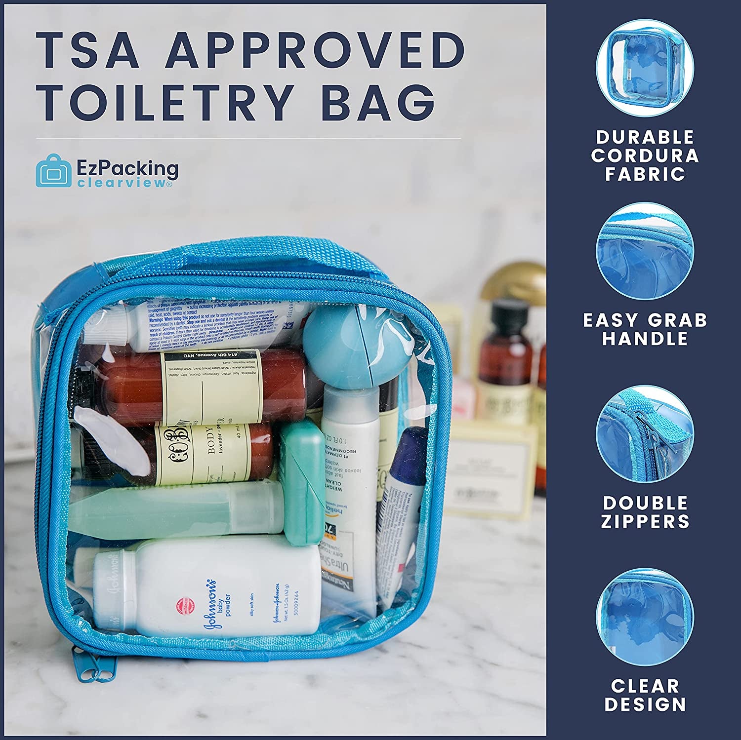 Clear TSA Approved 3-1-1 Travel Toiletry Bag for Carry on / Quart Size Transparent Liquids Pouch for Airport Security / Reusable See through Vinyl & PVC Plastic Organizer for Men and Women (Orange)