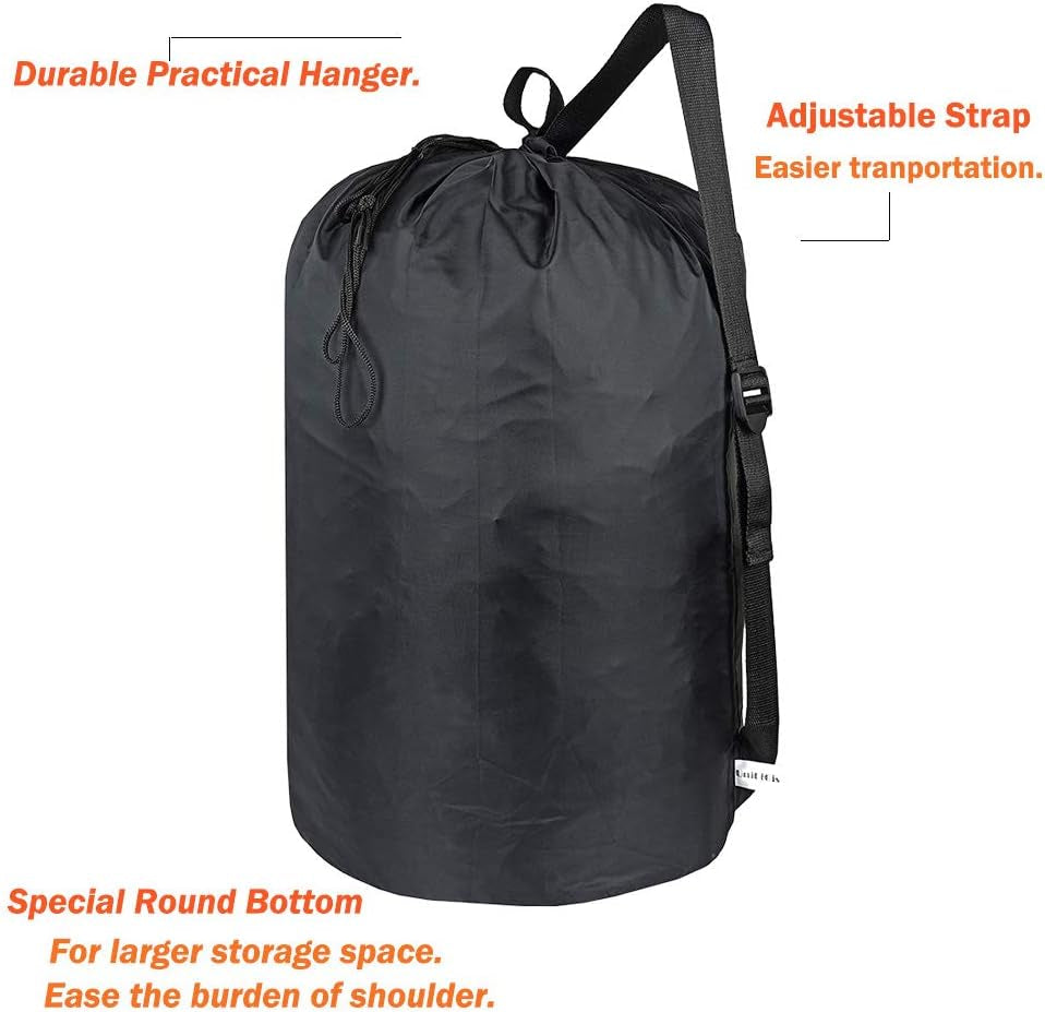 2 Pack Washable Laundry Bag with Strap, Laundry Backpack with Drawstring, Combined Use of Laundry Basket or Clothes Hamper, Can Hold 3 Loads of Laundry for Travel Dorm College, Black