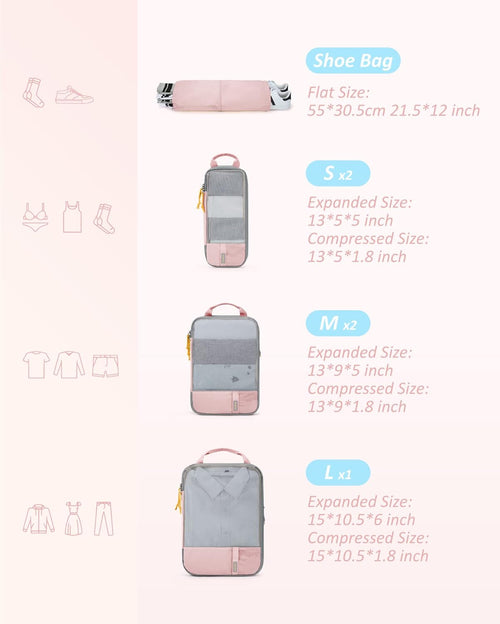 6 Set Compression Packing Cubes - Lightweight Travel Essentials, Durable Luggage Organizer