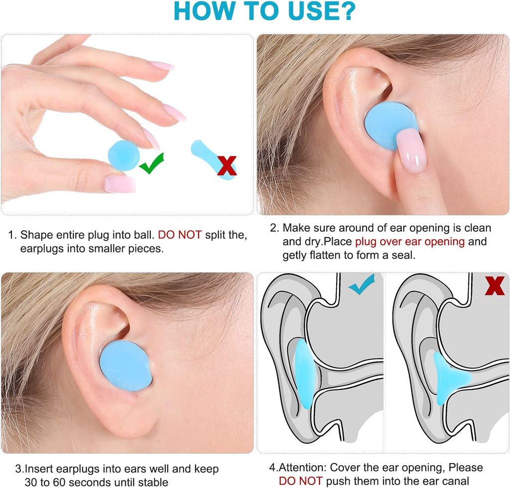 Ear Plugs for Sleeping, Waterproof Moldable Silicone Earplugs for Sleeping Noise Cancelling, Mowing, Swimming and Concerts