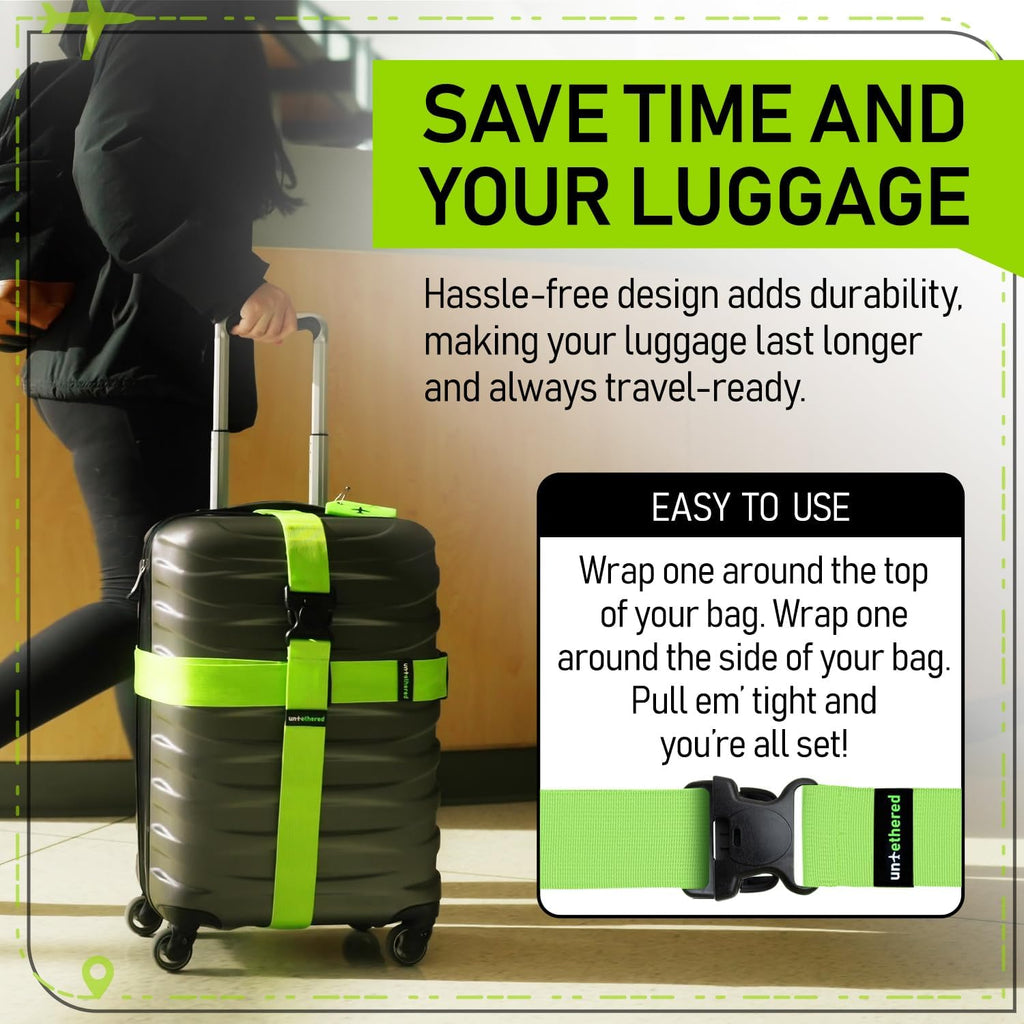 Luggage Straps | Tsa-Approved Suitcase Belts with Heavy-Duty Buckles. Secure Adjustable Travel Accessories for Checked Bags. 4-Pack