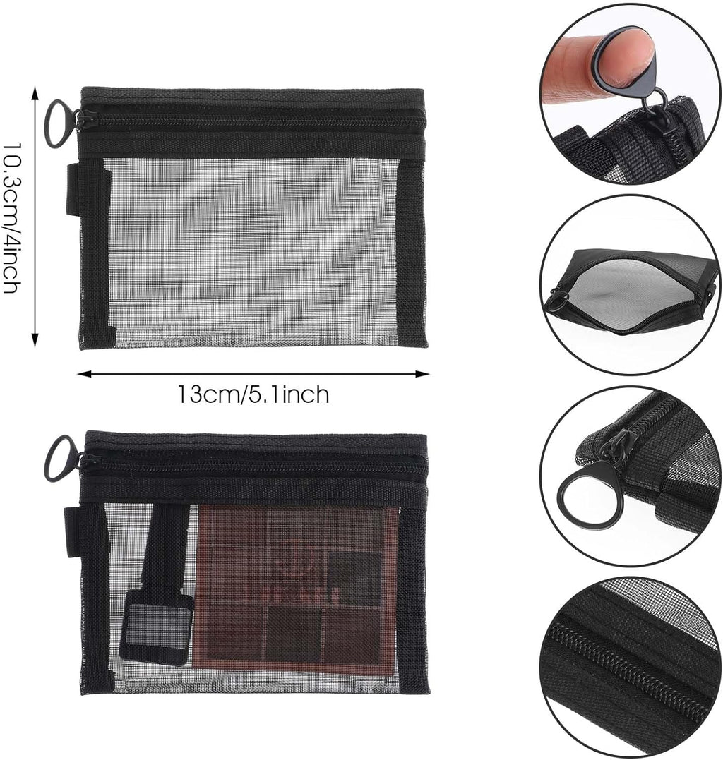 4 Pcs Nylon Cosmetic Bags - Small Keychain Pouch with Zipper, Portable Travel Cosmetic Pouch Black Mesh Bags Makeup Organizer for Lipstick
