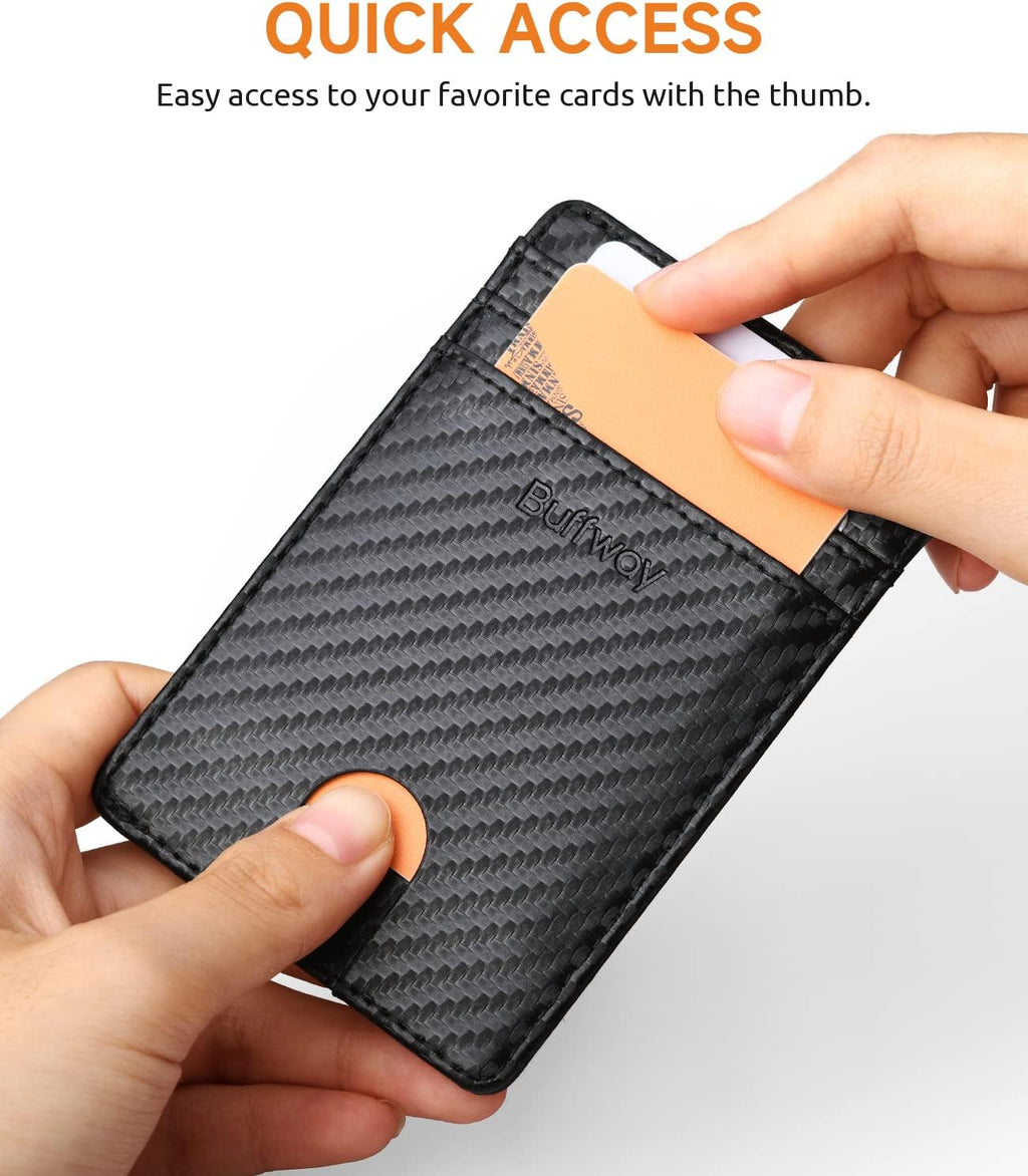 Mens Slim Wallet, Minimalist Thin Front Pocket Leather Credit Card Holder with RFID Blocking for Work Travel