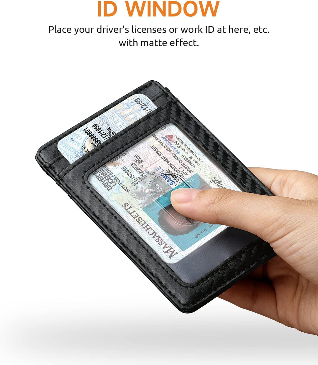 Mens Slim Wallet, Minimalist Thin Front Pocket Leather Credit Card Holder with RFID Blocking for Work Travel