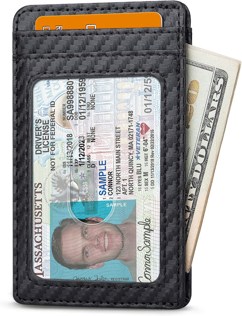 Mens Slim Wallet, Minimalist Thin Front Pocket Leather Credit Card Holder with RFID Blocking for Work Travel