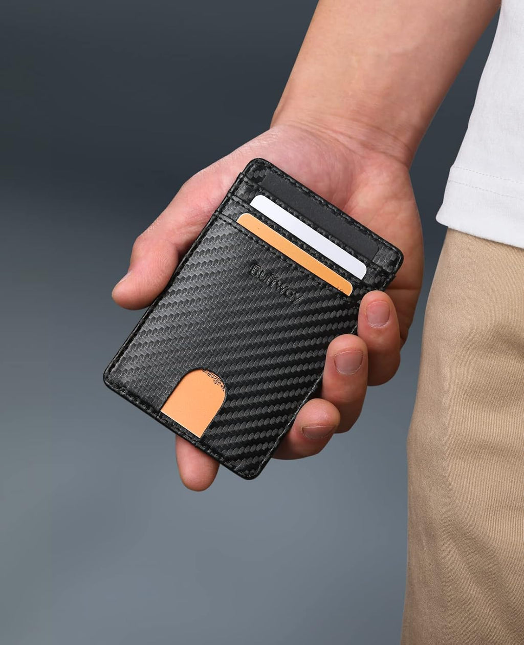 Mens Slim Wallet, Minimalist Thin Front Pocket Leather Credit Card Holder with RFID Blocking for Work Travel