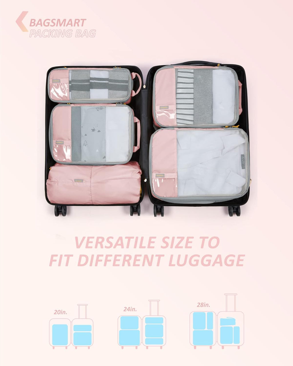 6 Set Compression Packing Cubes - Lightweight Travel Essentials, Durable Luggage Organizer