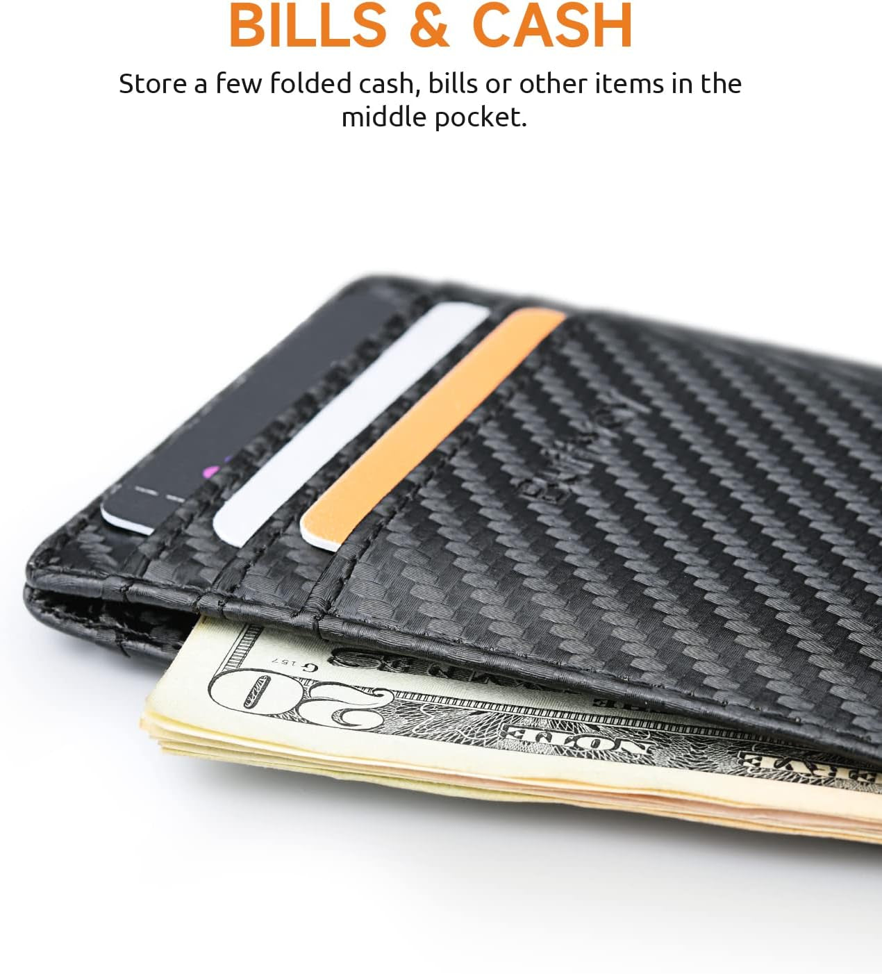 Mens Slim Wallet, Minimalist Thin Front Pocket Leather Credit Card Holder with RFID Blocking for Work Travel