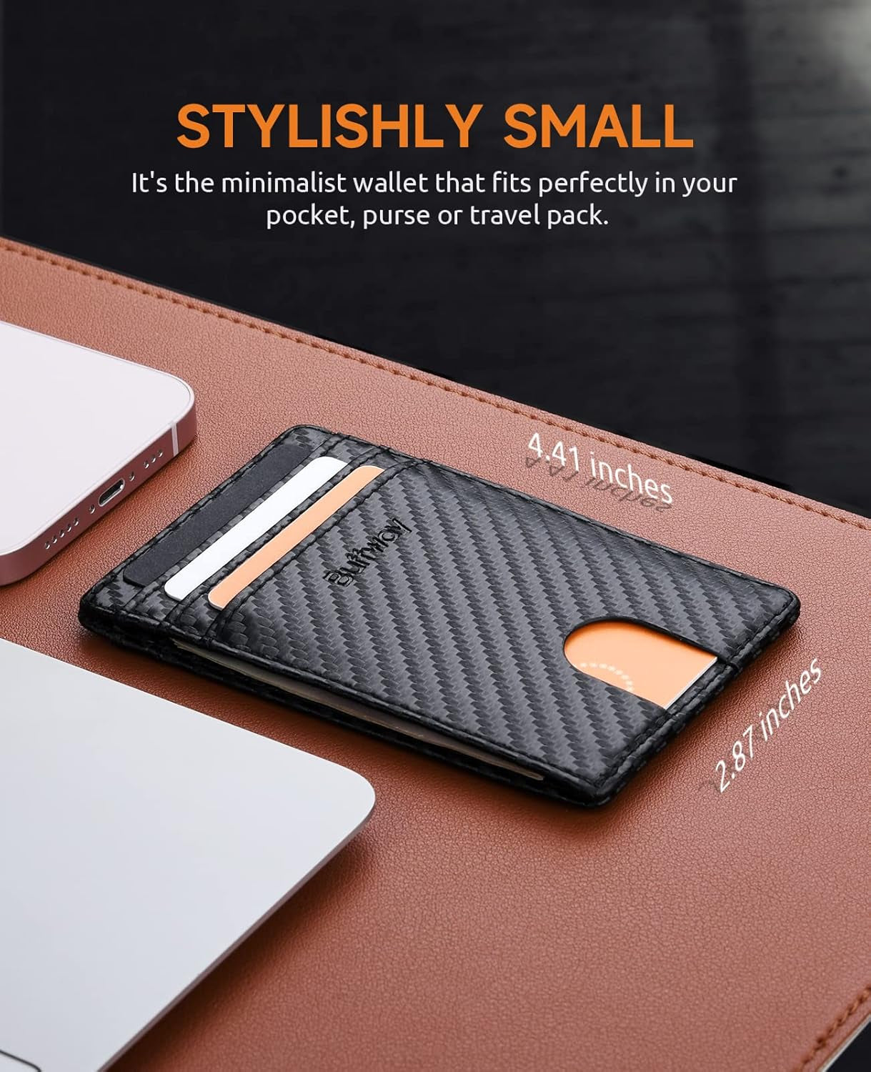 Mens Slim Wallet, Minimalist Thin Front Pocket Leather Credit Card Holder with RFID Blocking for Work Travel