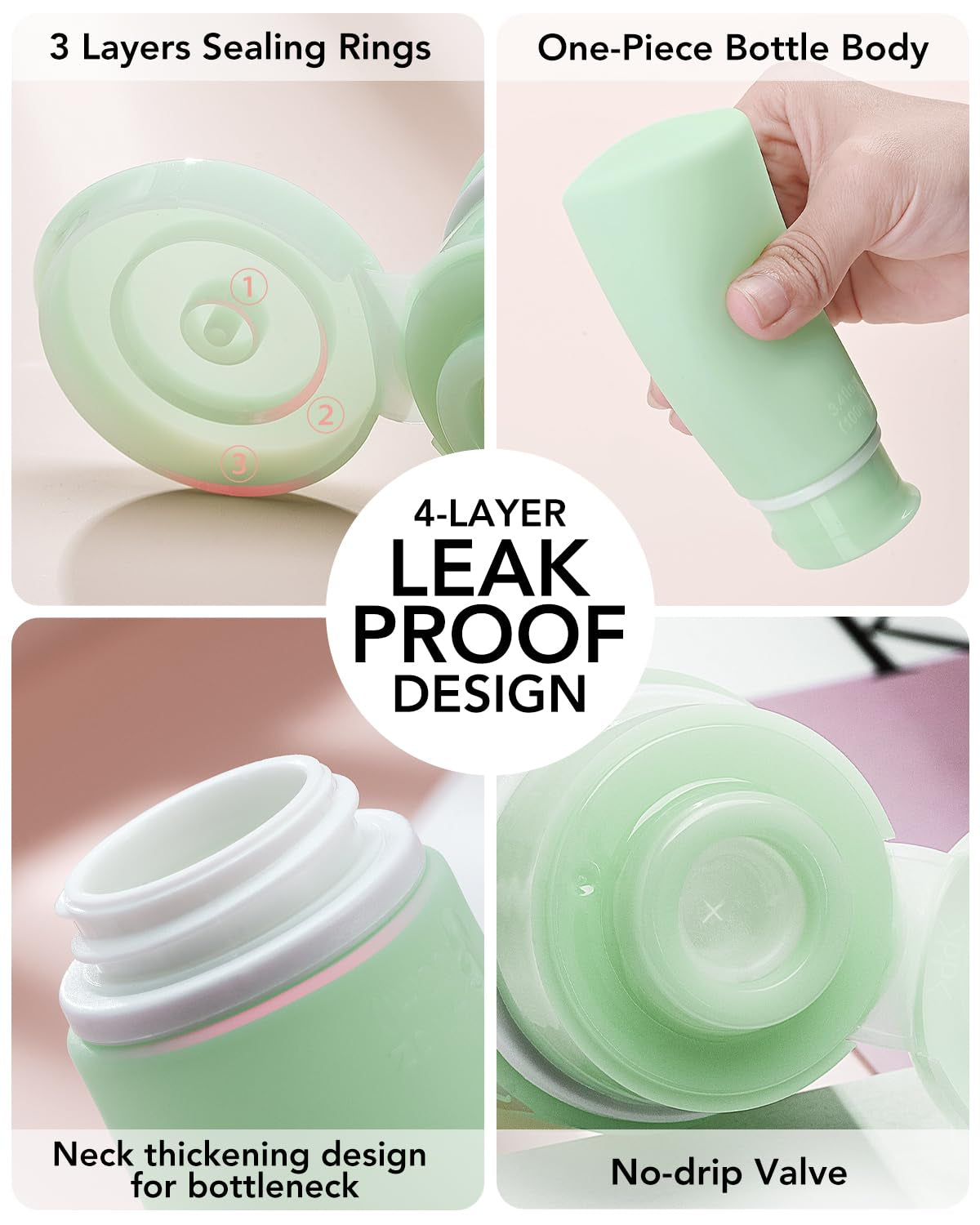 Travel Bottles for Toiletries Tsa Approved Travel Size Containers BPA Free Leak Proof Travel Tubes Refillable Liquid Travel Accessories for Cosmetic Shampoo and Lotion Soap for Travel, 4Pcs