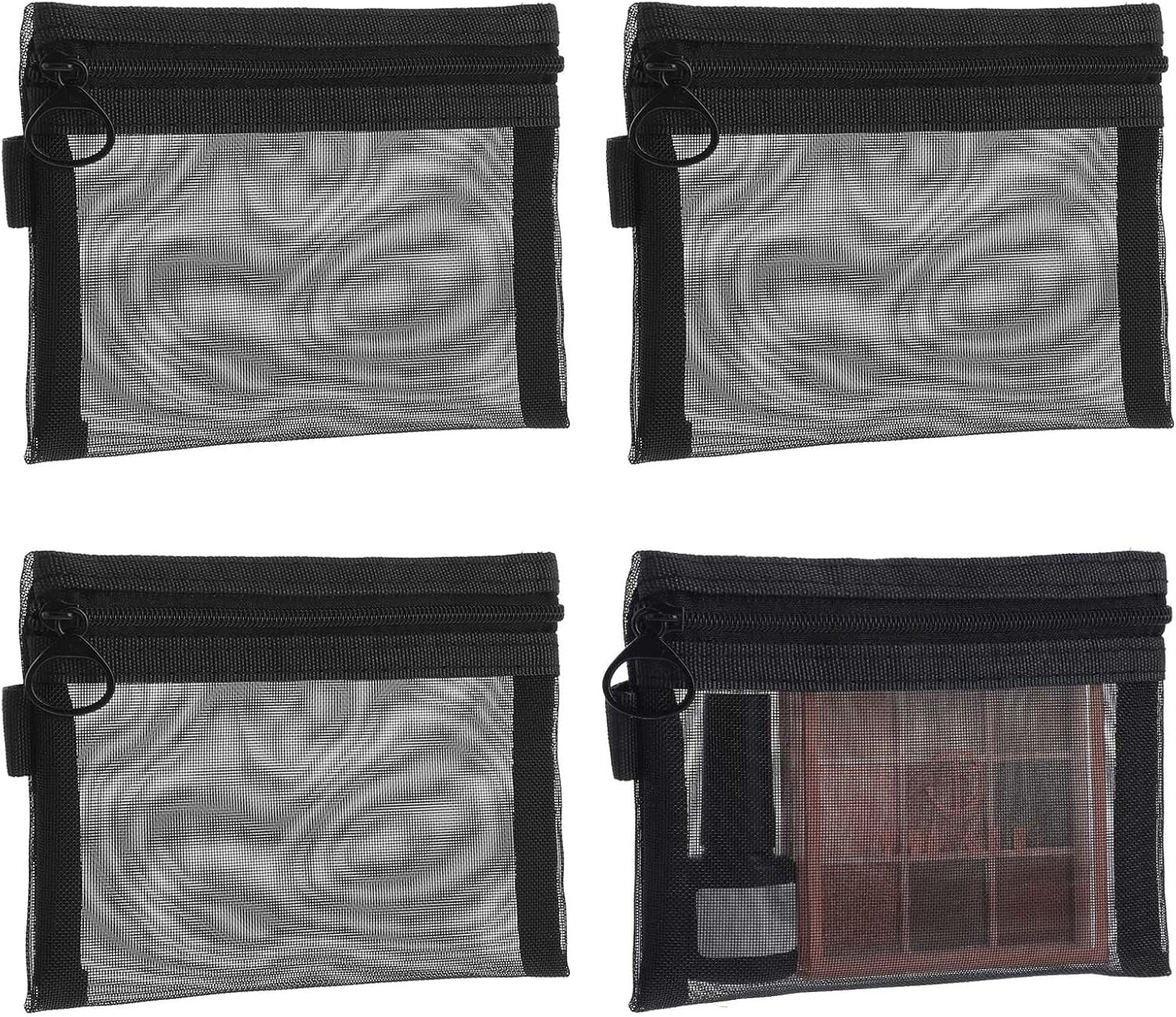 4 Pcs Nylon Cosmetic Bags - Small Keychain Pouch with Zipper, Portable Travel Cosmetic Pouch Black Mesh Bags Makeup Organizer for Lipstick