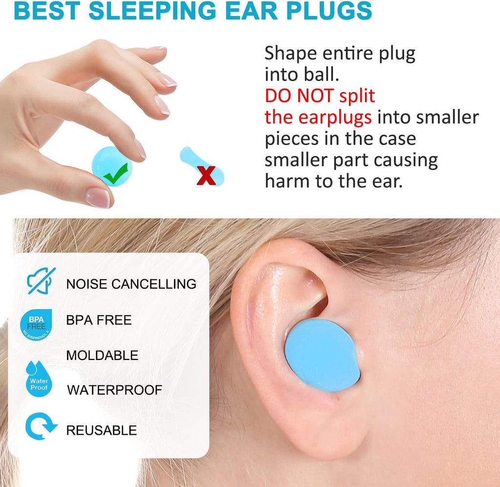 Ear Plugs for Sleeping, Waterproof Moldable Silicone Earplugs for Sleeping Noise Cancelling, Mowing, Swimming and Concerts