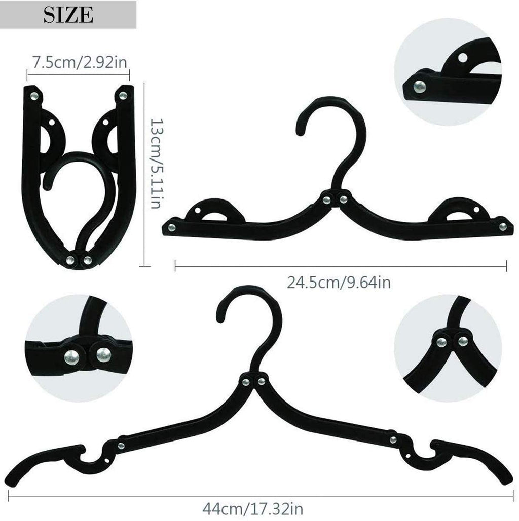 12 PCS Travel Hangers Cruise Ship Essentials Portable Folding Clothes Hangers Travel Accessories Foldable Clothes Drying Rack (Black)