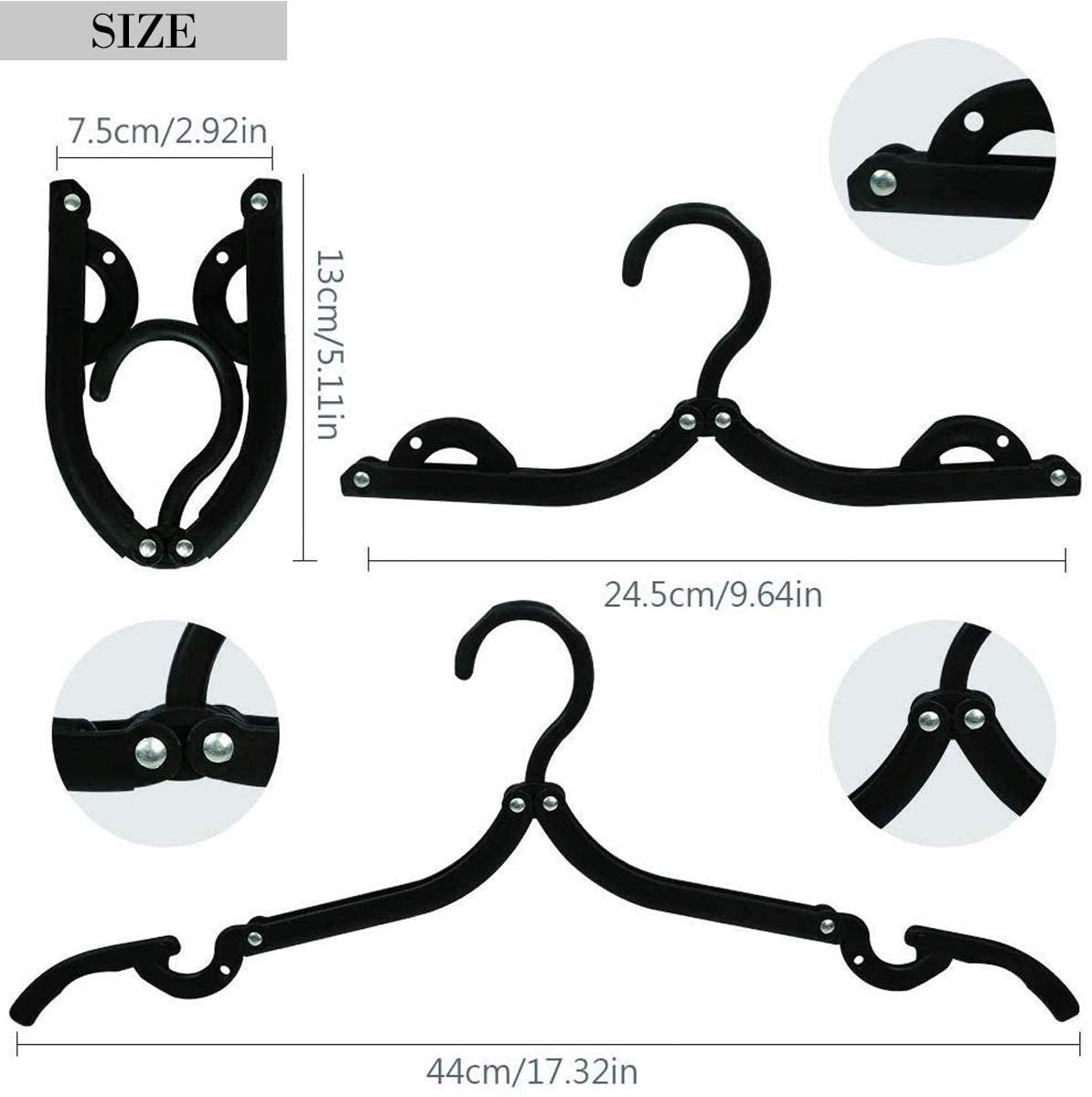 12 PCS Travel Hangers Cruise Ship Essentials Portable Folding Clothes Hangers Travel Accessories Foldable Clothes Drying Rack (Black)