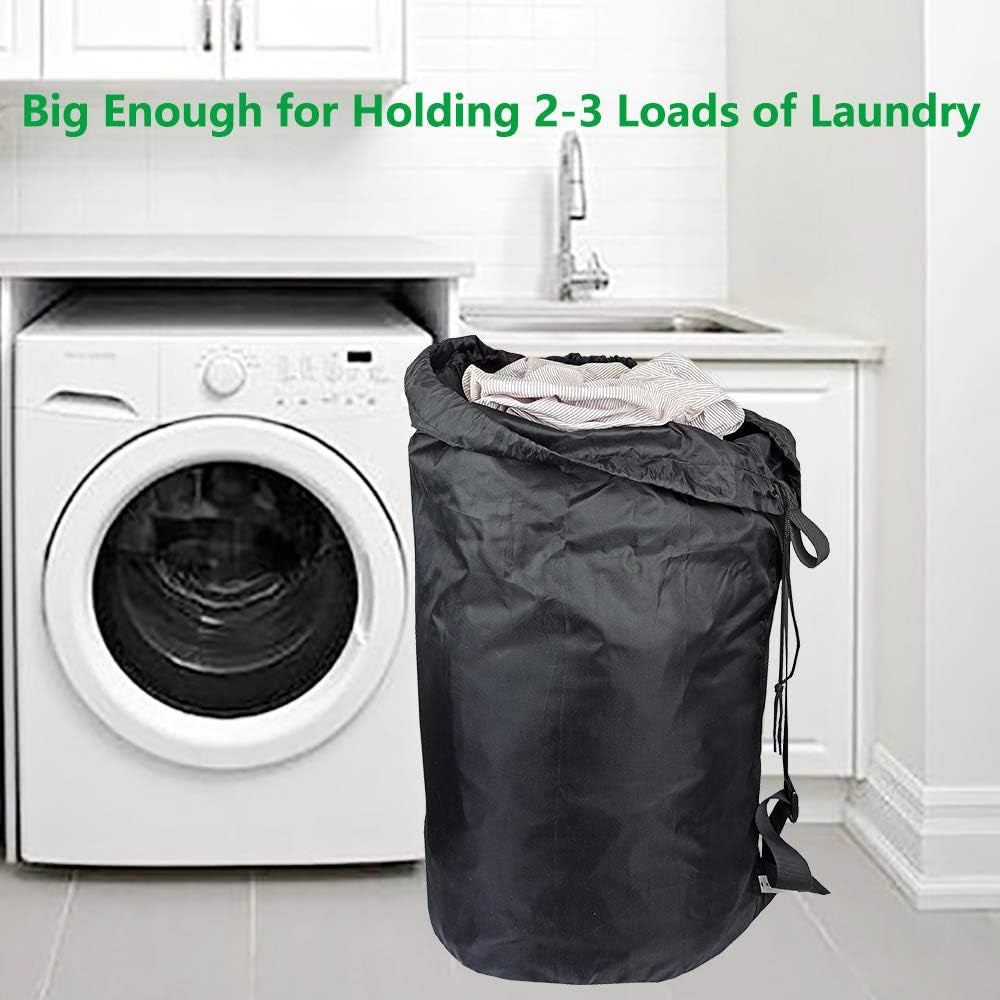 2 Pack Washable Laundry Bag with Strap, Laundry Backpack with Drawstring, Combined Use of Laundry Basket or Clothes Hamper, Can Hold 3 Loads of Laundry for Travel Dorm College, Black